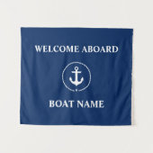 Nautical Boot Naam Anker Welkom Navy Blue Wandkleed (Voorkant (horizontaal))