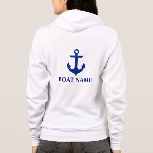 Nautical Boot Naam Anker Wit W Hoodie (Achterkant)