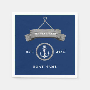 Nautical boot name gepersonaliseerd familieblauw servet