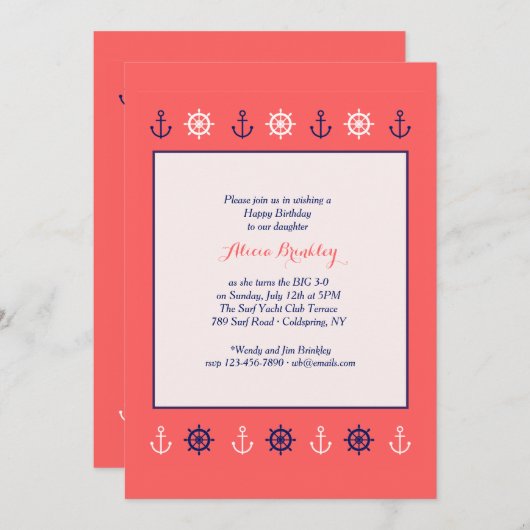 Nautical Border Uitnodiging (Voorkant / Achterkant)