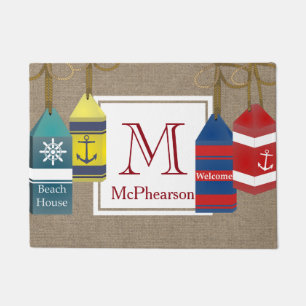 Nautical Bouys Burlap gepersonaliseerd Deurmat