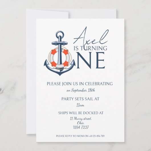 Nautical Boy Anker Uitnodiging voor verjaardagsfee (Voorkant)