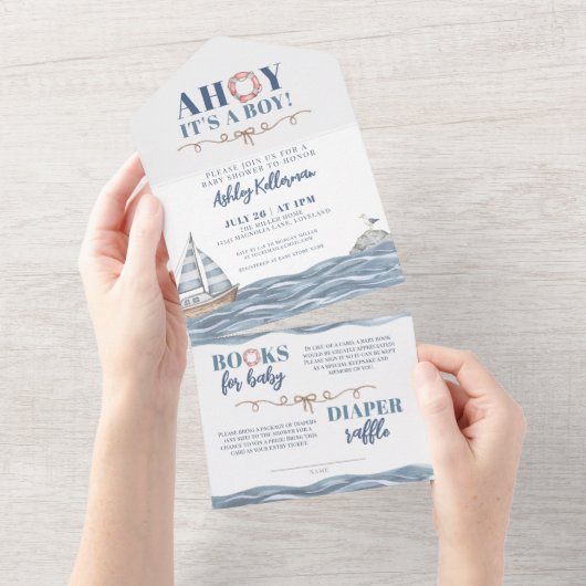 Nautical Boy Baby shower All In One Uitnodiging (Afscheurbaar)