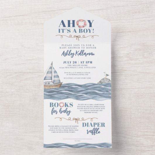 Nautical Boy Baby shower All In One Uitnodiging (Binnen)