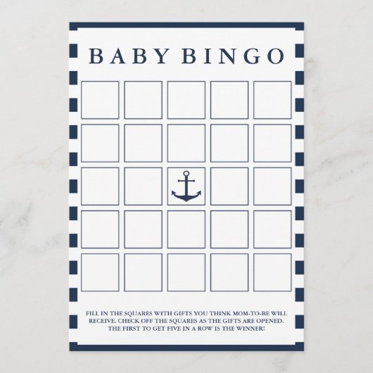 Nautical Boy Baby shower Baby Bingo Game (Voorkant)