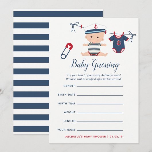 Nautical Boy Baby shower Baby Predicted Game Kaart (Voorkant / Achterkant)