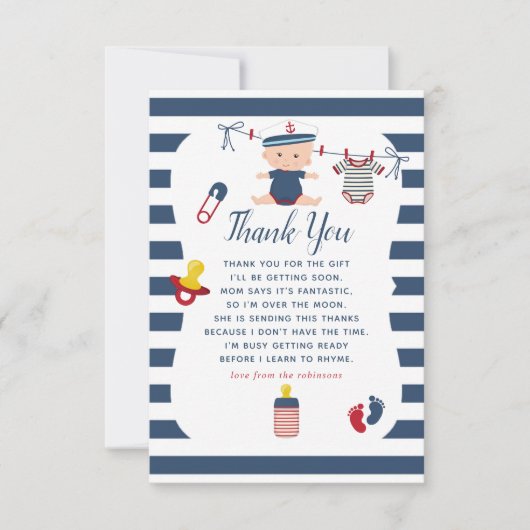 Nautical Boy Baby shower Dank u Bedankkaart (Voorkant)