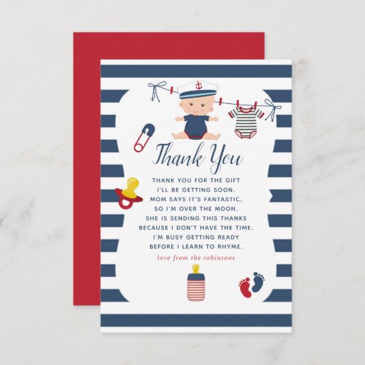 Nautical Boy Baby shower Dank u Bedankkaart (Voorkant / Achterkant)