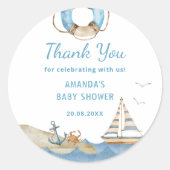 Nautical Boy Baby shower Dank u Ronde Sticker (Voorkant)