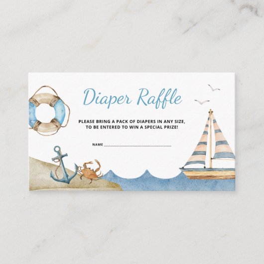 Nautical Boy Baby shower Diaper Raffle Informatiekaartje (Voorkant)