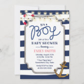 Nautical Boy Baby shower Gold Anchor Navy Stripes Kaart (Voorkant)