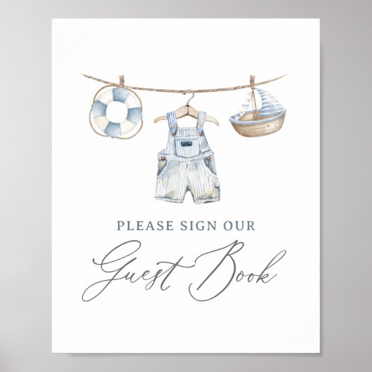 Nautical Boy Baby shower Guest Book Sign Poster (Voorkant)