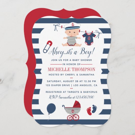 Nautical Boy Baby shower Invitation Kaart (Voorkant / Achterkant)
