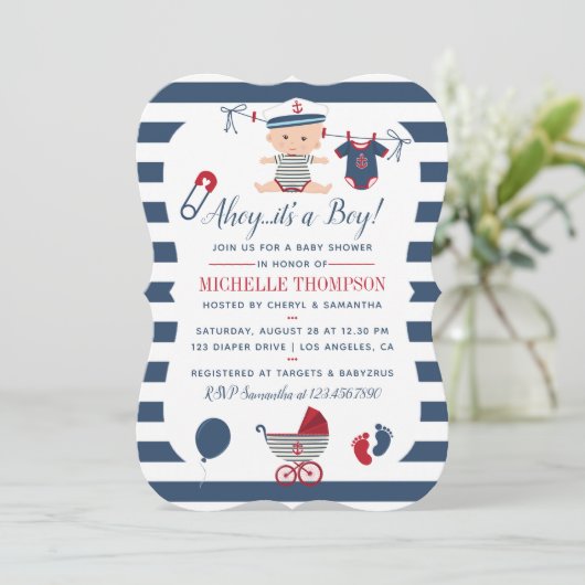 Nautical Boy Baby shower Invitation Kaart (Staand voorkant)