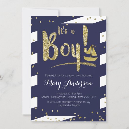 Nautical Boy Baby shower Invitation Kaart (Voorkant)