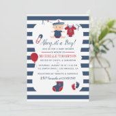 Nautical Boy Baby shower Invitation Kaart (Staand voorkant)