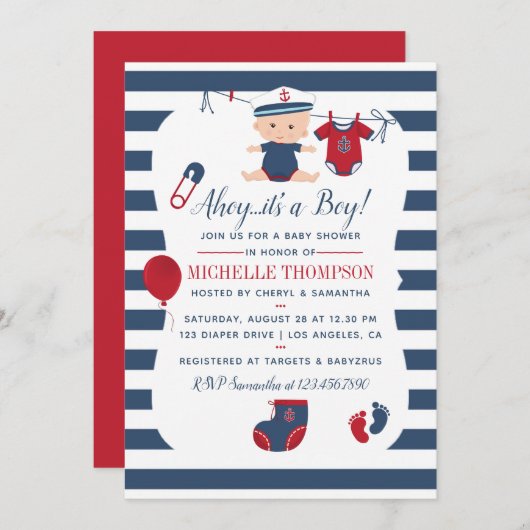Nautical Boy Baby shower Invitation Kaart (Voorkant / Achterkant)