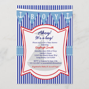 Nautical Boy Baby shower Invitation sailing Anchor Kaart