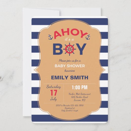 Nautical Boy Baby shower Kaart (Voorkant)