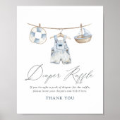 Nautical Boy Baby shower Luier Raffle Sign Poster (Voorkant)