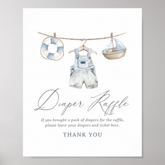 Nautical Boy Baby shower Luier Raffle Sign Poster (Voorkant)