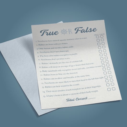 Nautical Boy Baby shower True False Game Flyer
