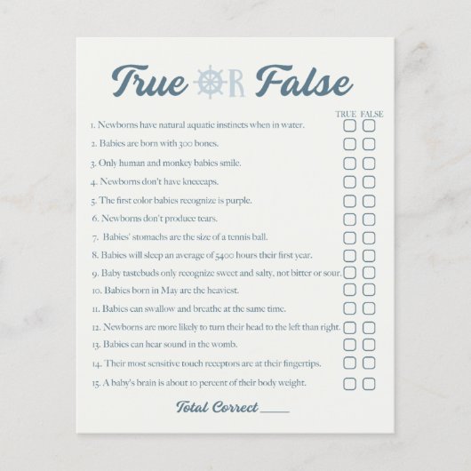 Nautical Boy Baby shower True False Game Flyer (Voorkant)