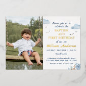 Nautical Boy Baptism en 1st Birthday Foto Folie Uitnodiging (Voorkant)