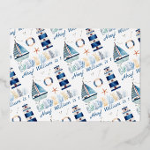 Nautical Boy Baptism en 1st Birthday Foto Folie Uitnodiging (Achterkant)