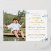 Nautical Boy Baptism en 1st Birthday Foto Folie Uitnodiging (Voorkant)