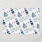 Nautical Boy Baptism en 1st Birthday Foto Folie Uitnodiging (Achterkant)