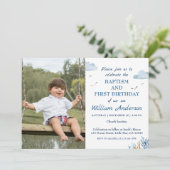Nautical Boy Baptism en 1st Birthday Foto Kaart (Staand voorkant)