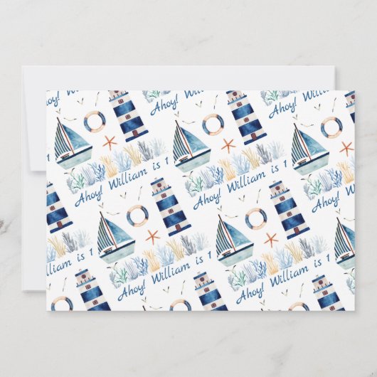 Nautical Boy Baptism en 1st Birthday Foto Kaart (Achterkant)