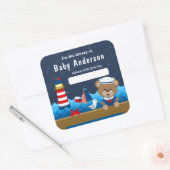 Nautical Boy Beer Red and Navy Baby Bookplate Vierkante Sticker (Envelop)