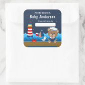Nautical Boy Beer Red and Navy Baby Bookplate Vierkante Sticker (Tas)