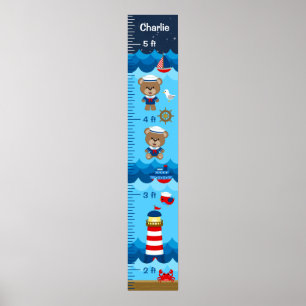 Nautical Boy Beer Red and Navy Growth Chart Poster