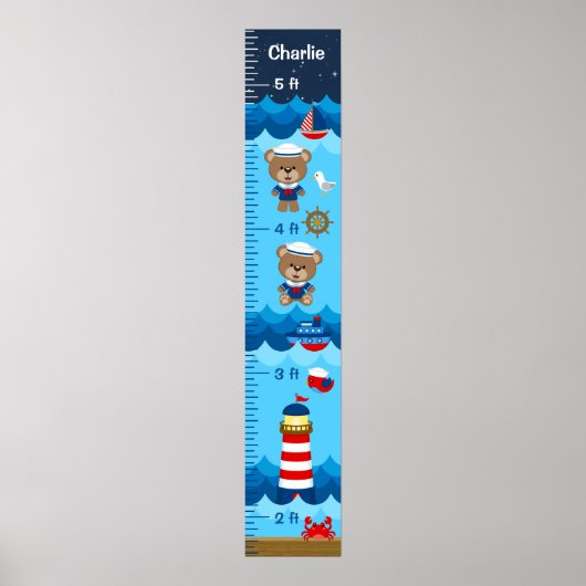 Nautical Boy Beer Red and Navy Growth Chart Poster (Voorkant)