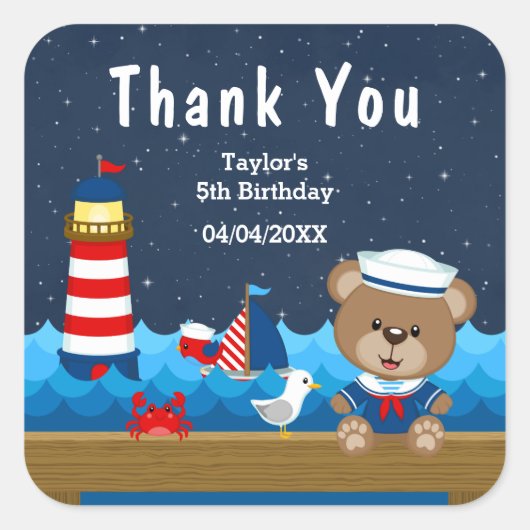 Nautical Boy Beer Red Birthday Party Vierkante Sticker (Voorkant)