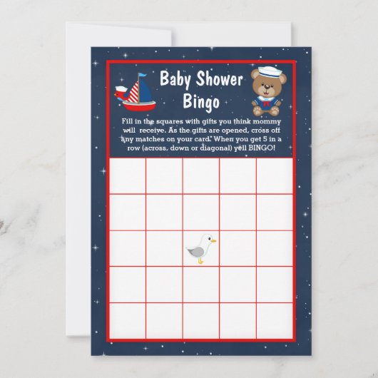 Nautical Boy Beer Red en Navy Baby Bingo Kaart (Voorkant)