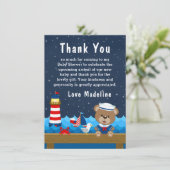 Nautical Boy Beer Red en Navy Baby shower Bedankkaart (Staand voorkant)