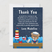 Nautical Boy Beer Red en Navy Baby shower Bedankkaart (Voorkant)