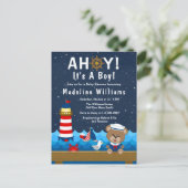 Nautical Boy Beer Red en Navy Baby shower Briefkaart (Staand voorkant)