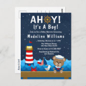 Nautical Boy Beer Red en Navy Baby shower Briefkaart (Voorkant / Achterkant)