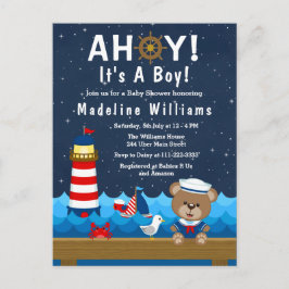 Nautical Boy Beer Red en Navy Baby shower Briefkaart