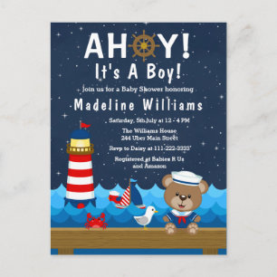 Nautical Boy Beer Red en Navy Baby shower Briefkaart