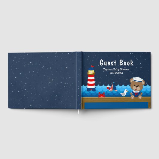 Nautical Boy Beer Red en Navy Baby shower Gastenboek (Volledig)