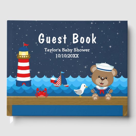 Nautical Boy Beer Red en Navy Baby shower Gastenboek (Voorkant)