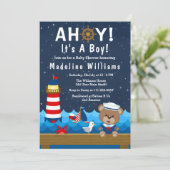 Nautical Boy Beer Red en Navy Baby shower Kaart (Staand voorkant)