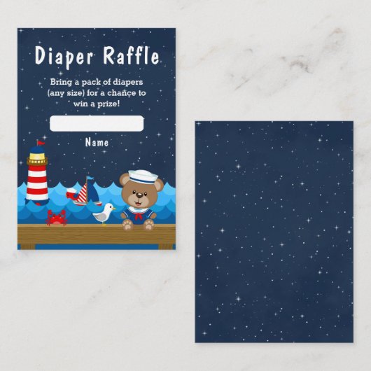 Nautical Boy Beer Red en Navy Diaper Raffle Informatiekaartje (Voorkant / Achterkant)