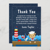 Nautical Boy Monkey Red and Navy Birthday Party Bedankkaart (Voorkant / Achterkant)